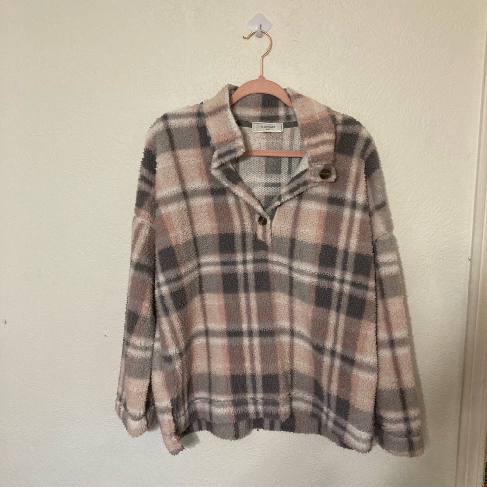 No Comment Plaid Sherpa Button Pullover Size XL